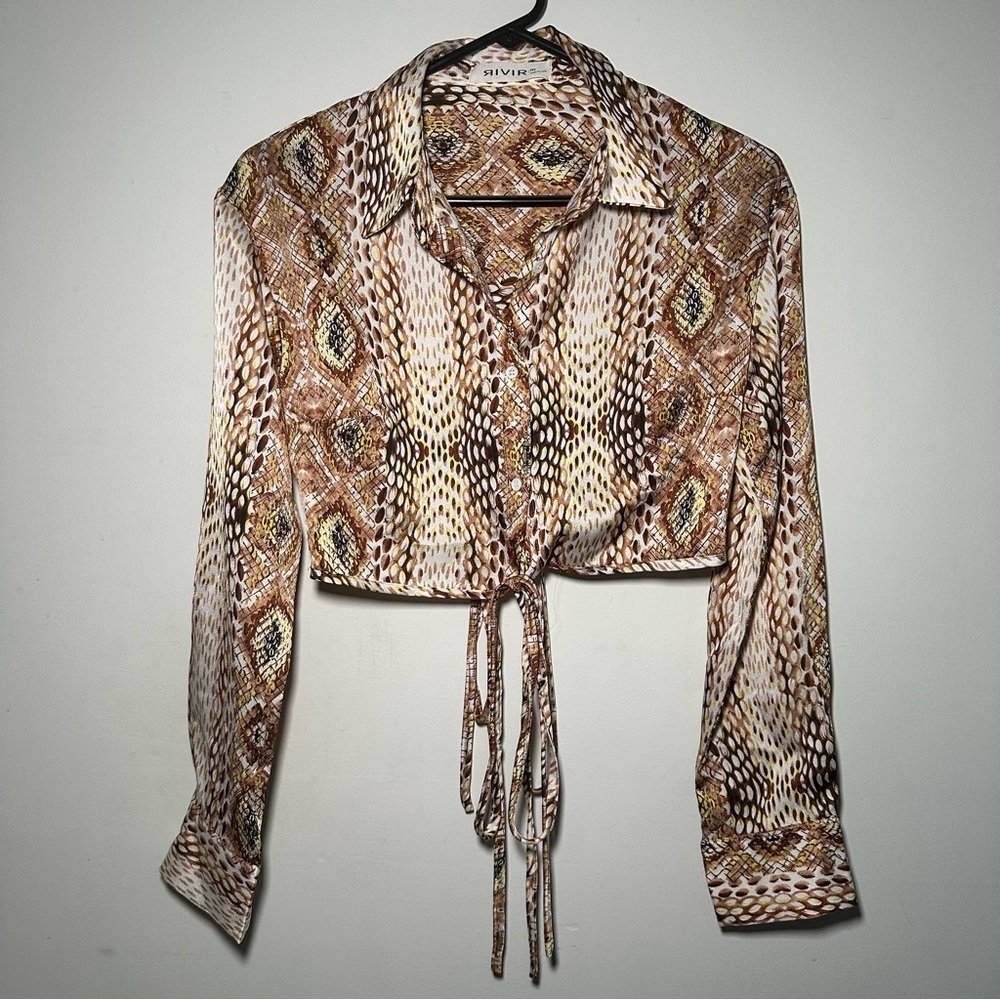 Rivir Patterned Snake Print 2 piece Set Crop Top & Midi Skirt Size Medium